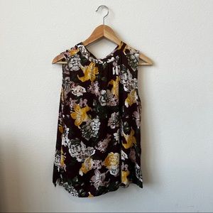 Loft’s (M size) Maroon Blouse with White, Olive Green, and Yellow flowers